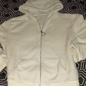 Cream Plush Zip-Up Hoodie